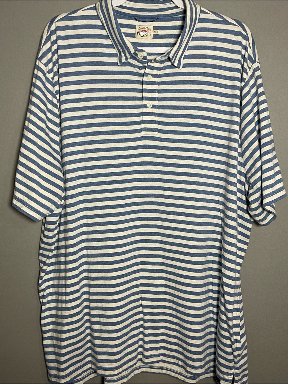 Faherty Brand XXL Blue White Striped Polo Shirt